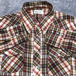 Vintage‎ K-Mart Pearl Snap Western Plaid Shirt Mens XL Multicolor Long Sleeve